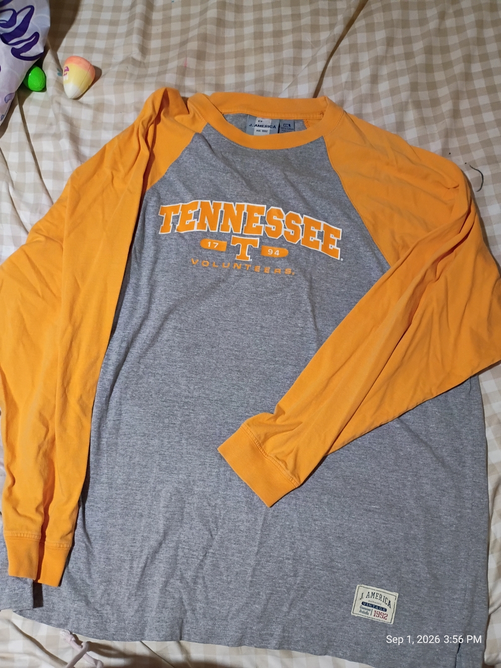J. America Tennessee Long-Sleeve Raglan Shirt in Gray & Orange